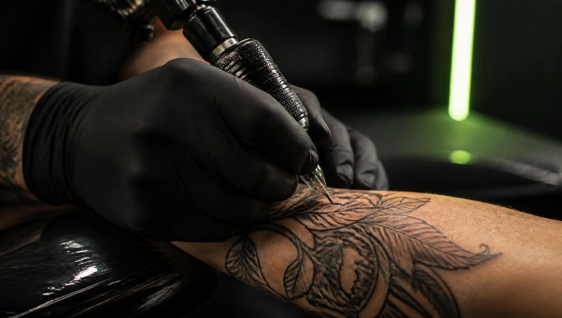 Tattoo artist working in a professional studio